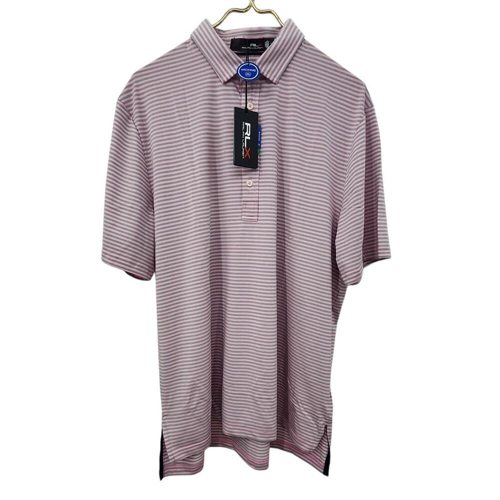 New NWT RLX Ralph Lauren Golf‎ Polo Pink Grey Size Large